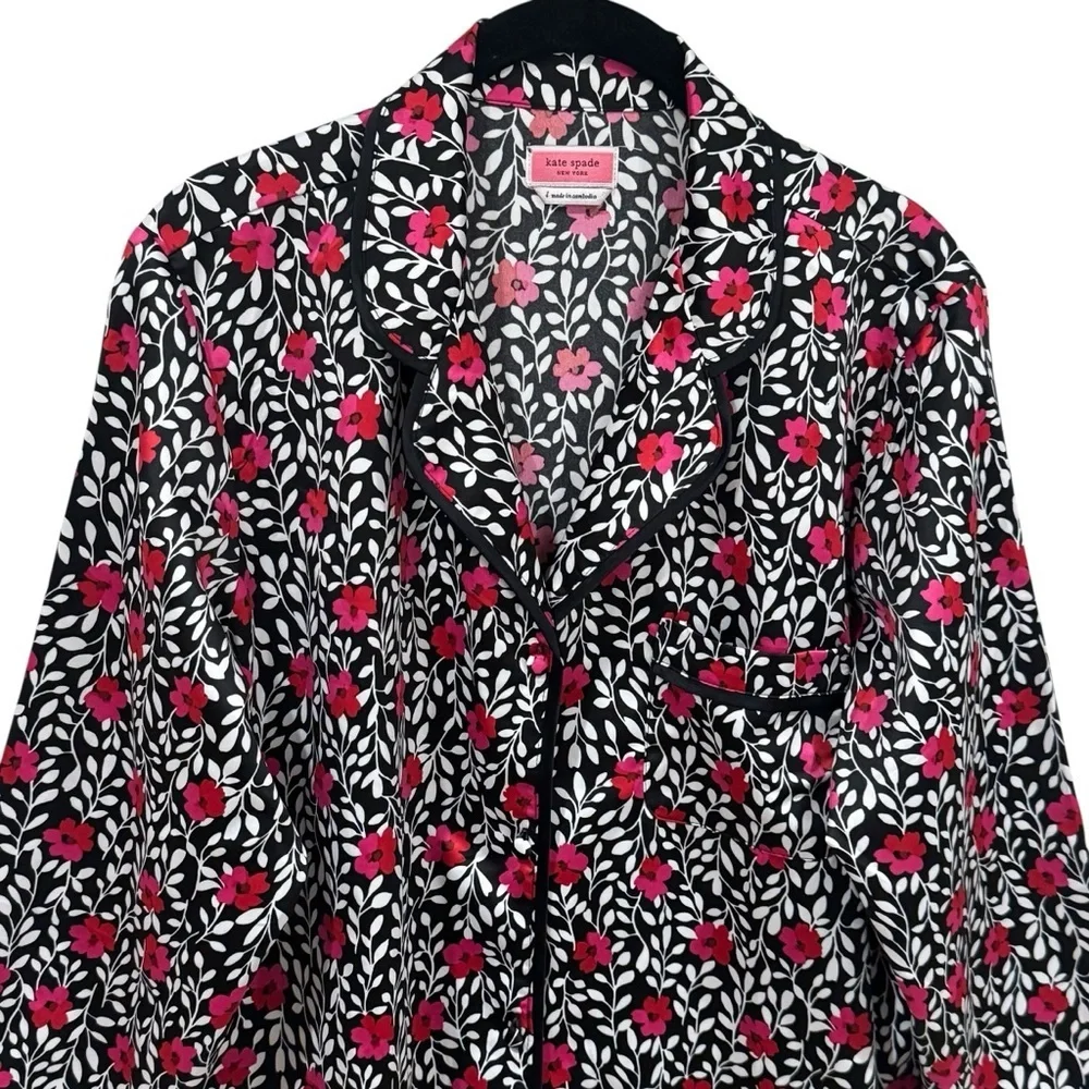 Kate Spade Floral Pajama Button up Top Comfy‎ Cute Chic Women's Size L
